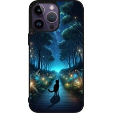 Coque iPhone 15 Pro Max - Silicone rigide noir Chat noir promenade