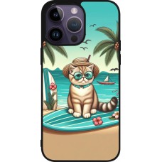 Coque iPhone 15 Pro Max - Silicone rigide noir Chat Surf Style