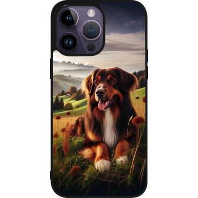 Coque iPhone 15 Pro Max - Silicone rigide noir Chien Campagne Suisse