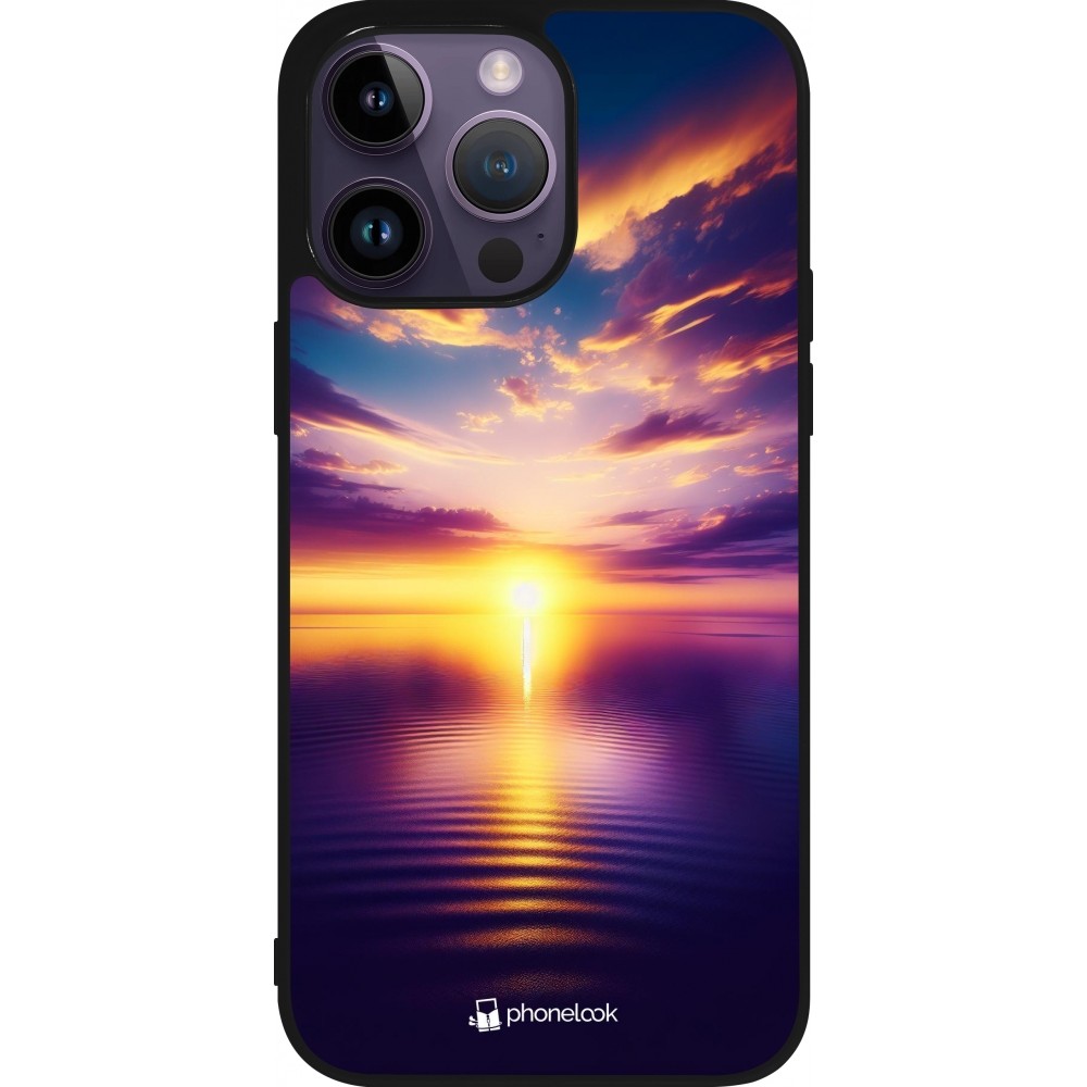 iPhone 15 Pro Max Case Hülle - Silikon schwarz Sonnenuntergang gelb violett