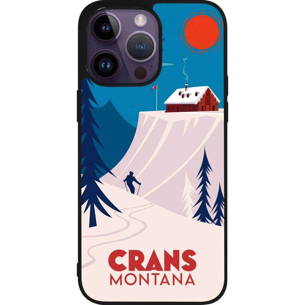 Coque iPhone 15 Pro Max - Silicone rigide noir Crans-Montana Cabane