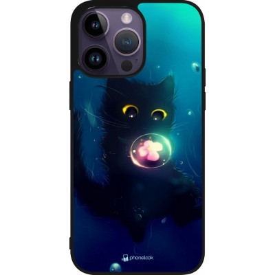 Coque iPhone 15 Pro Max - Silicone rigide noir Cute Cat Bubble