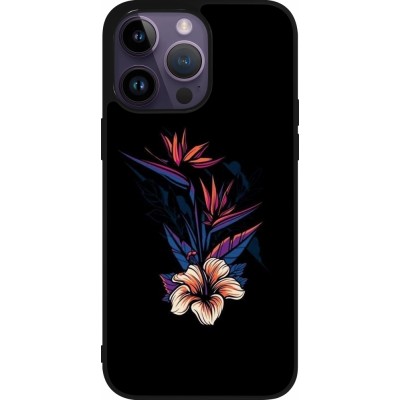 Coque iPhone 15 Pro Max - Silicone rigide noir Dark Flowers