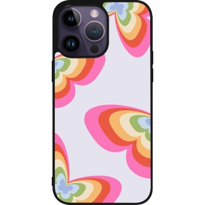 Coque iPhone 15 Pro Max - Silicone rigide noir Easter 2024 rainbow butterflies