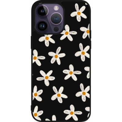 Coque iPhone 15 Pro Max - Silicone rigide noir Easter 2024 white on black flower