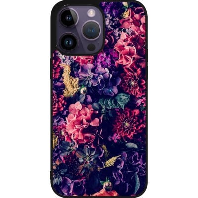 Coque iPhone 15 Pro Max - Silicone rigide noir Flowers Dark