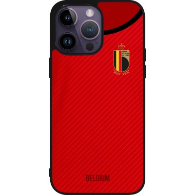 Coque iPhone 15 Pro Max - Silicone rigide noir Maillot de football Belgique 2022 personnalisable