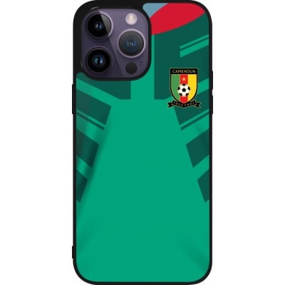 Coque iPhone 15 Pro Max - Silicone rigide noir Maillot de football Cameroun 2022 personnalisable