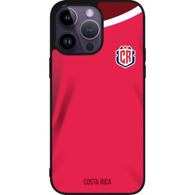 Coque iPhone 15 Pro Max - Silicone rigide noir Maillot de football Costa Rica 2022 personnalisable