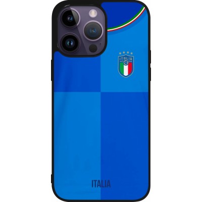 Coque iPhone 15 Pro Max - Silicone rigide noir Maillot de football Italie 2022 personnalisable