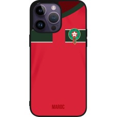 Coque iPhone 15 Pro Max - Silicone rigide noir Maillot de football Maroc 2022 personnalisable