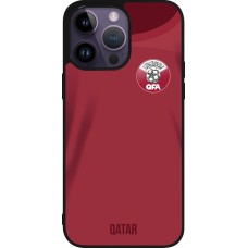 Coque iPhone 15 Pro Max - Silicone rigide noir Maillot de football Qatar 2022 personnalisable