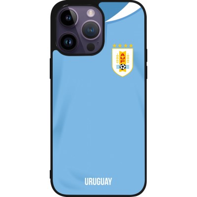 Coque iPhone 15 Pro Max - Silicone rigide noir Maillot de football Uruguay 2022 personnalisable