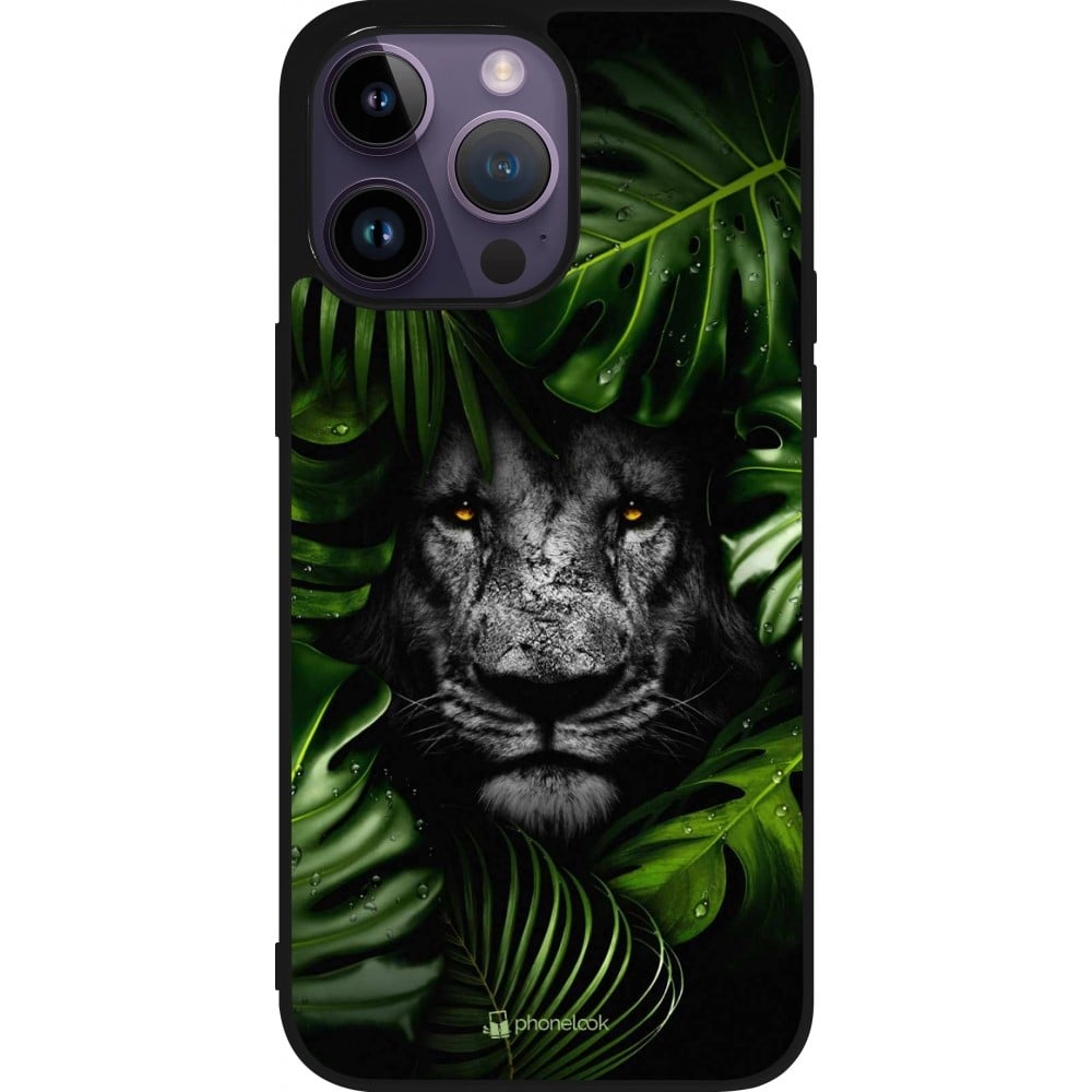 Coque iPhone 15 Pro Max - Silicone rigide noir Forest Lion