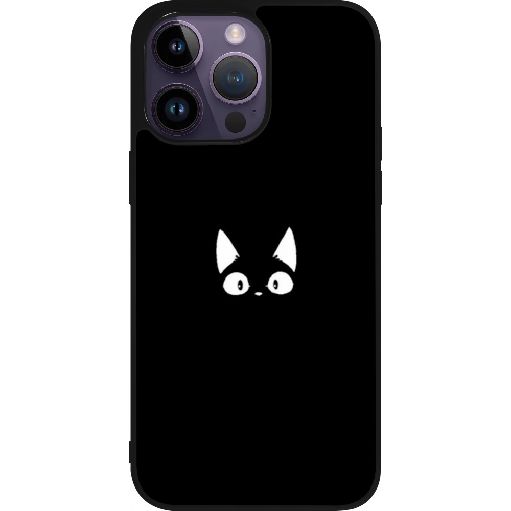 Coque iPhone 15 Pro Max - Silicone rigide noir Funny cat on black