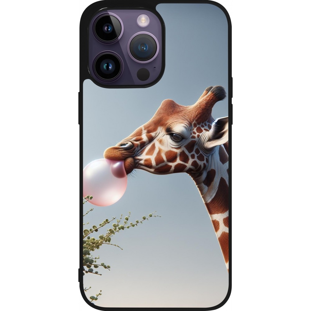 Coque iPhone 15 Pro Max - Silicone rigide noir Girafe à bulle