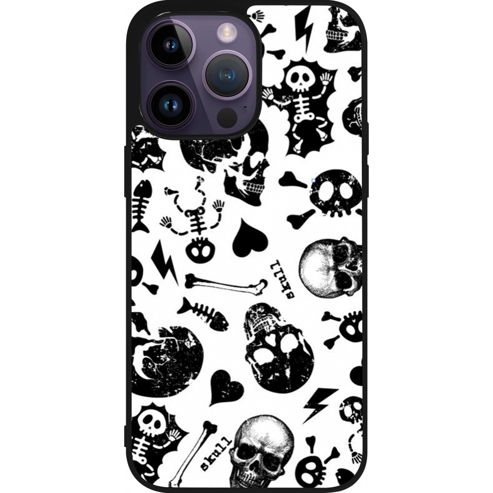 Coque iPhone 15 Pro Max - Silicone rigide noir Halloween 2024 skeleton mix