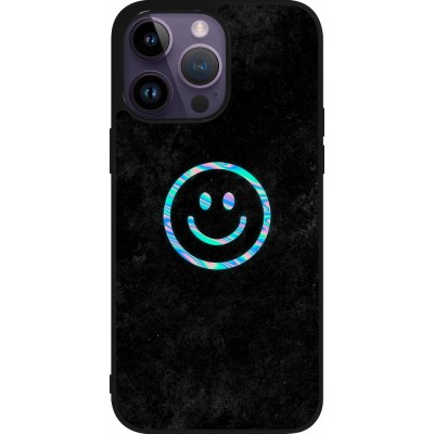 Coque iPhone 15 Pro Max - Silicone rigide noir Happy smiely irisé