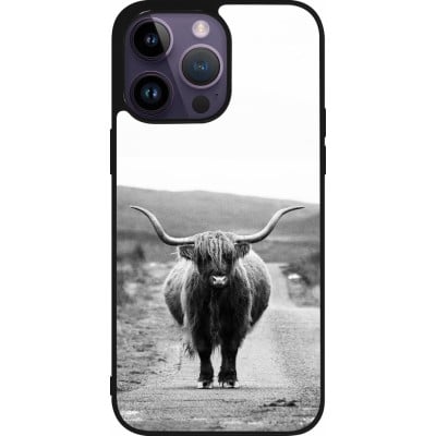 Coque iPhone 15 Pro Max - Silicone rigide noir Highland cattle