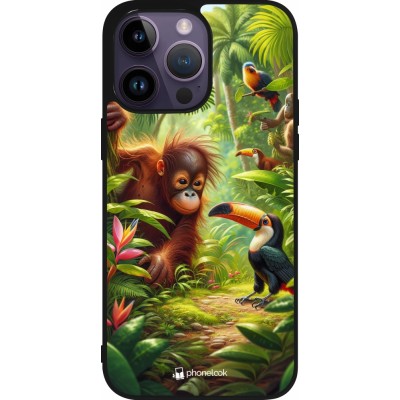 Coque iPhone 15 Pro Max - Silicone rigide noir Jungle Tropicale Tayrona