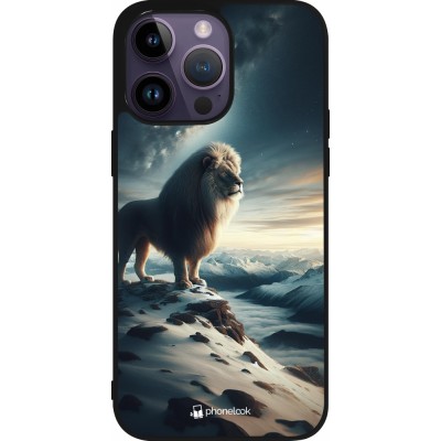 Coque iPhone 15 Pro Max - Silicone rigide noir Le lion blanc