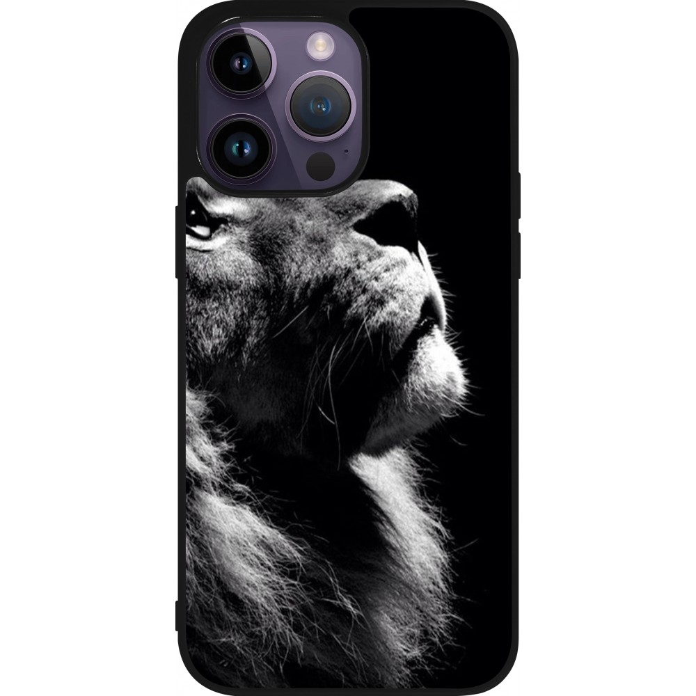 iPhone 15 Pro Max Case Hülle - Silikon schwarz Lion looking up