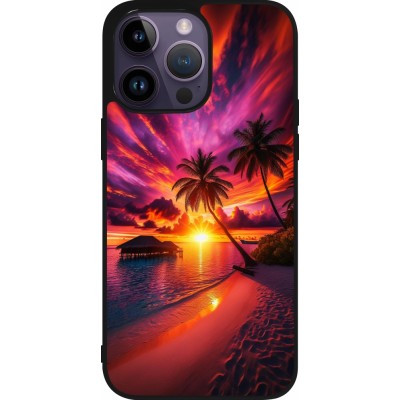 Coque iPhone 15 Pro Max - Silicone rigide noir Maldives Dusk Bliss