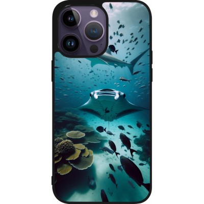 Coque iPhone 15 Pro Max - Silicone rigide noir Manta Lagon Nettoyage