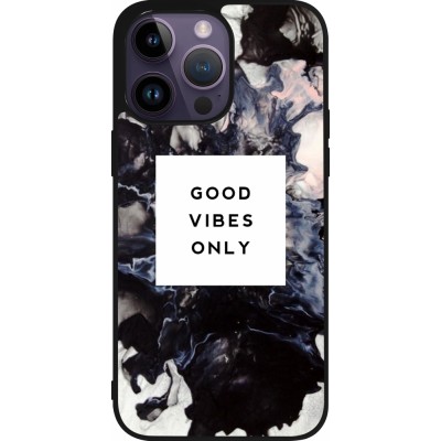 Coque iPhone 15 Pro Max - Silicone rigide noir Marble Good Vibes Only