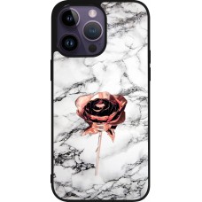 Coque iPhone 15 Pro Max - Silicone rigide noir Marble Rose Gold