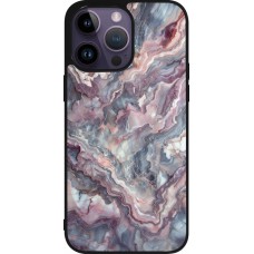 Coque iPhone 15 Pro Max - Silicone rigide noir Marbre violette argentée