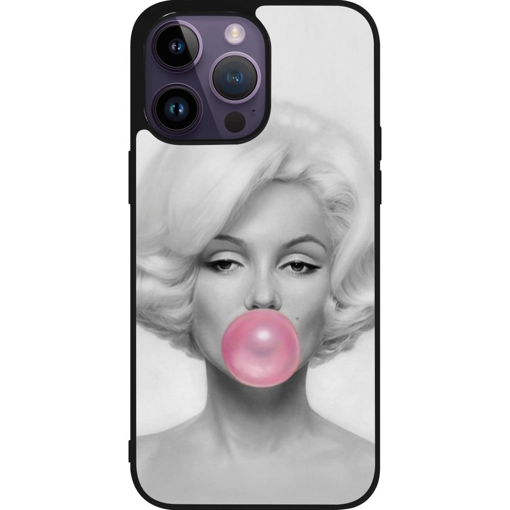 Coque iPhone 15 Pro Max - Silicone rigide noir Marilyn Bubble