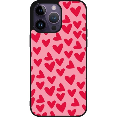 Coque iPhone 15 Pro Max - Silicone rigide noir Mom 2024 petits coeurs