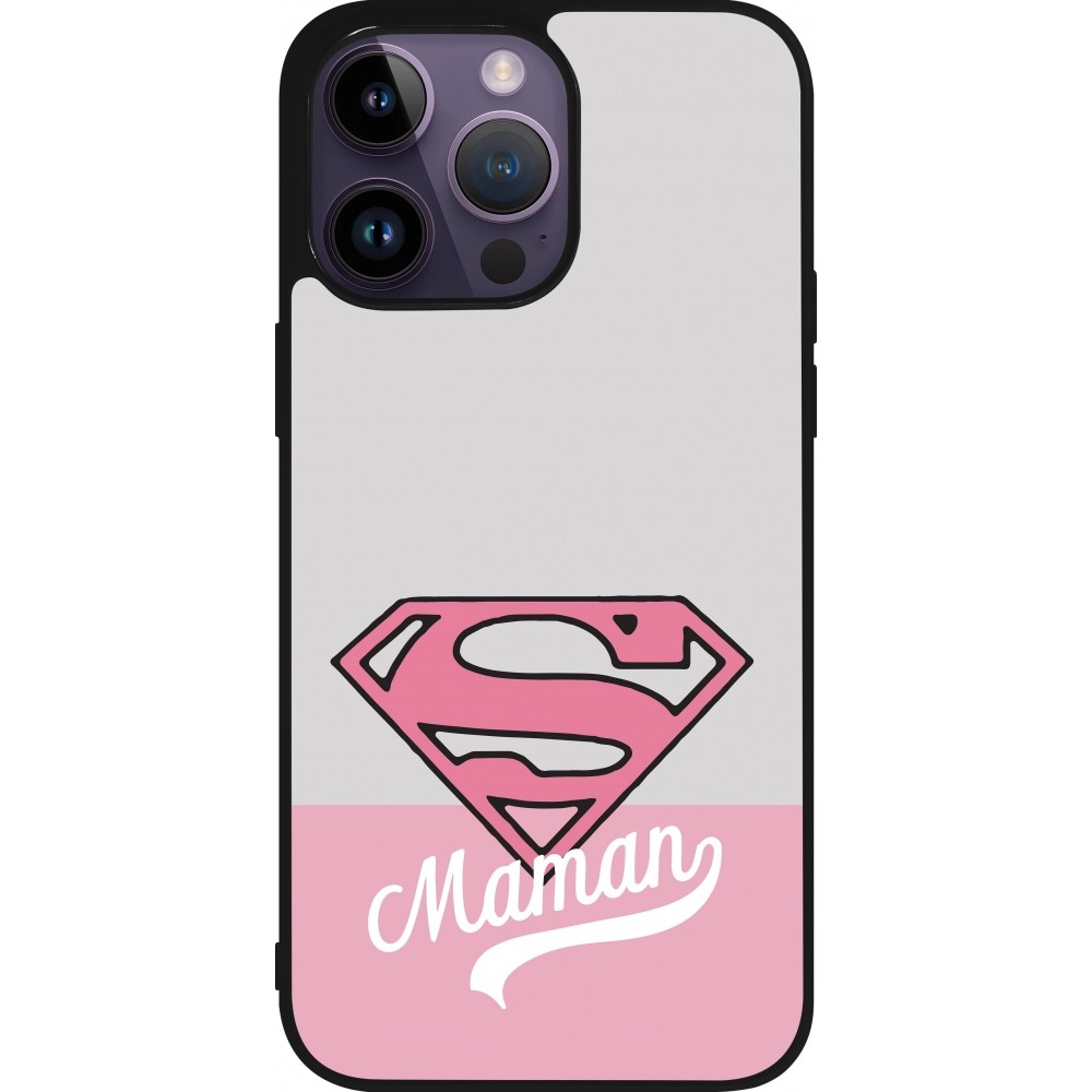 Coque iPhone 15 Pro Max - Silicone rigide noir Mom 2024 Super hero maman