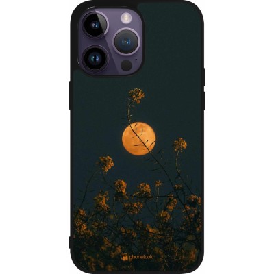 Coque iPhone 15 Pro Max - Silicone rigide noir Moon Flowers