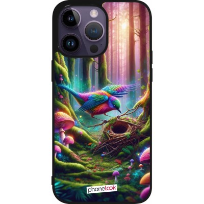 Coque iPhone 15 Pro Max - Silicone rigide noir Oiseau Nid Forêt