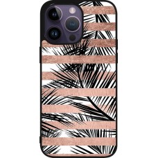 Coque iPhone 15 Pro Max - Silicone rigide noir Palm trees gold stripes