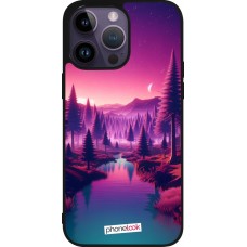 Coque iPhone 15 Pro Max - Silicone rigide noir Paysage Violet-Rose