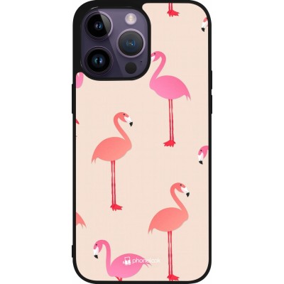 Coque iPhone 15 Pro Max - Silicone rigide noir Pink Flamingos Pattern