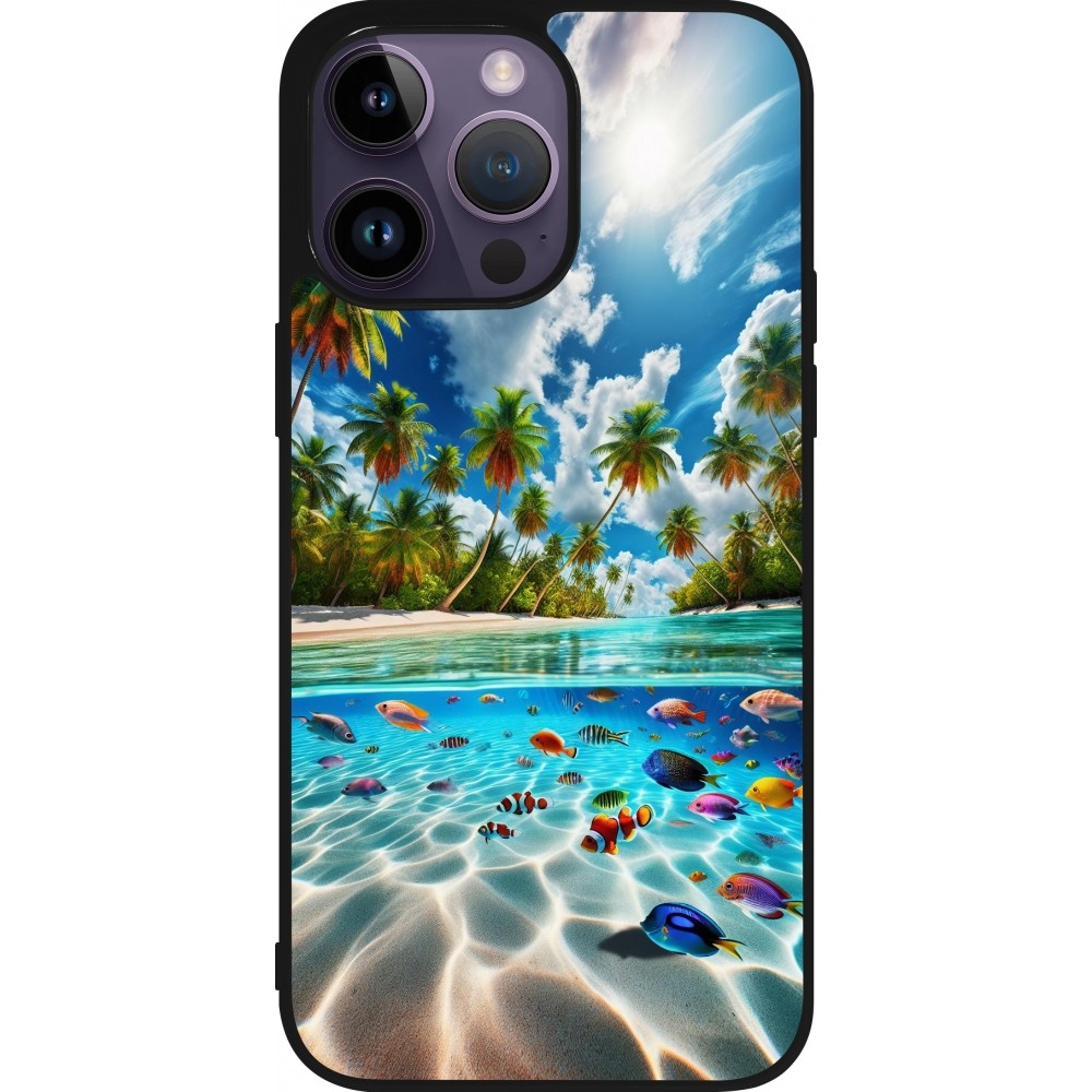 Coque iPhone 15 Pro Max - Silicone rigide noir Plage Paradis