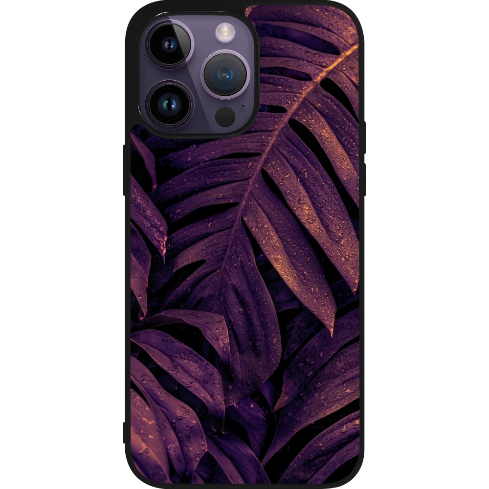 Coque iPhone 15 Pro Max - Silicone rigide noir Purple Light Leaves