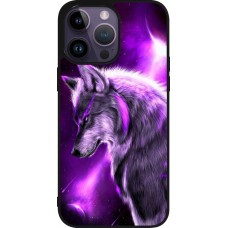 Coque iPhone 15 Pro Max - Silicone rigide noir Purple Sky Wolf