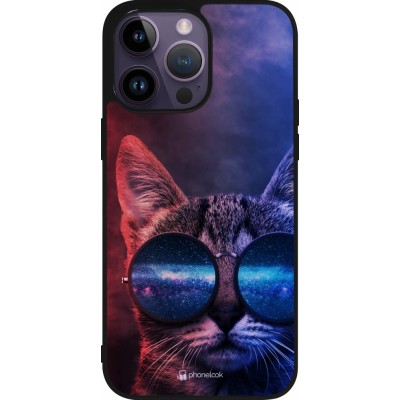 Coque iPhone 15 Pro Max - Silicone rigide noir Red Blue Cat Glasses