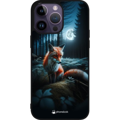 Coque iPhone 15 Pro Max - Silicone rigide noir Renard lune forêt