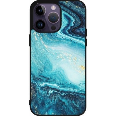 Coque iPhone 15 Pro Max - Silicone rigide noir Sea Foam Blue