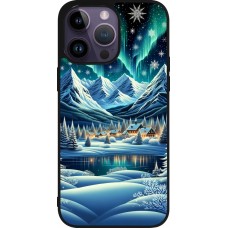 Coque iPhone 15 Pro Max - Silicone rigide noir Snowy Mountain Village Lake night