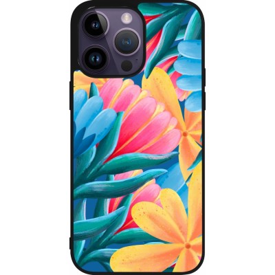 Coque iPhone 15 Pro Max - Silicone rigide noir Spring 23 colorful flowers