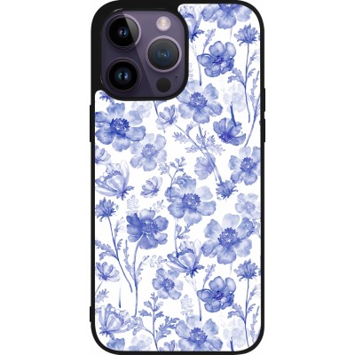 Coque iPhone 15 Pro Max - Silicone rigide noir Spring 23 watercolor blue flowers