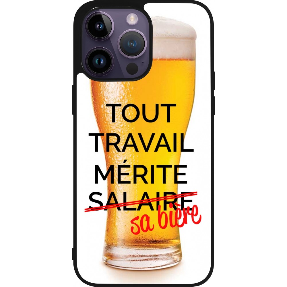 Coque iPhone 15 Pro Max - Silicone rigide noir Tout travail mérite sa bière