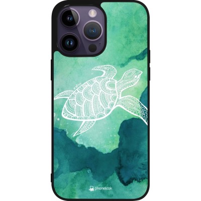 Coque iPhone 15 Pro Max - Silicone rigide noir Turtle Aztec Watercolor